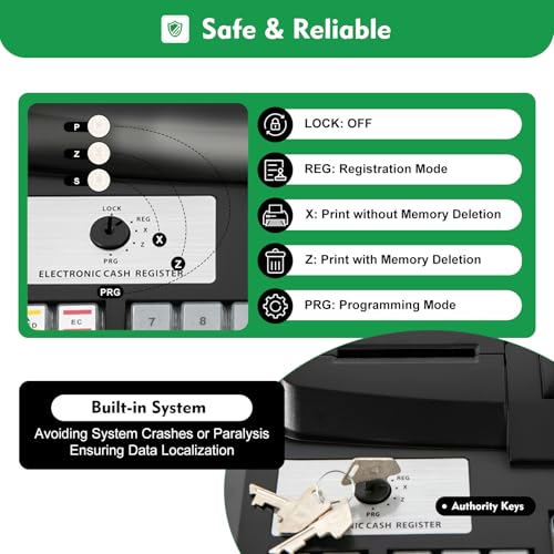 Ageanbri Cash Management System Electronic POS System Commercial Cash Register with Flat Keyboard&Thermal Printer,Multifunctional Cash Register 47 Keys LED for Retail/Restaurant (Black)