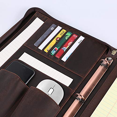 YIWEN Leather 3 Ring Binder Portfolio Zippered for 8.5 x 11 Notepad