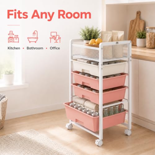6 Tier Rolling Storage Cart with 5 Drawers
