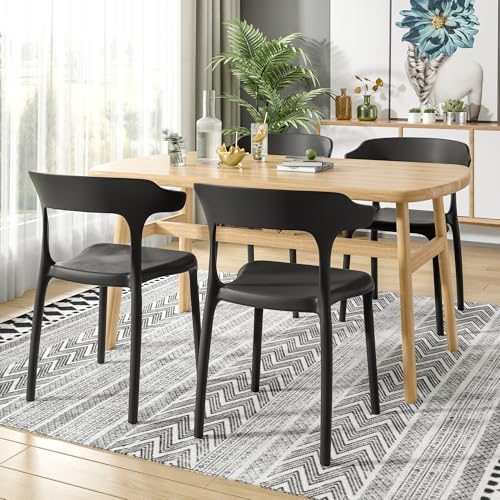 VECELO 4 Pack Plastic Stacking Chairs, Stackable Dining Chairs for Kitchen Patio, Portable Indoor Outdoor Use, No Assembly Required, Classic Black