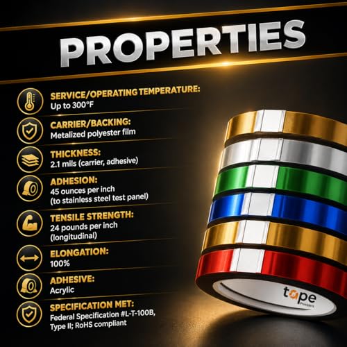 WOD MPFT2 Silver Metalized Polyester Mylar Film Tape with Acrylic Adhesive, 3 inch x 72 ft. Vibrant Mirror Silver Tape, Decor Tape for Detailing Accent Wall, Graphic Arts, Car and Boat Trim