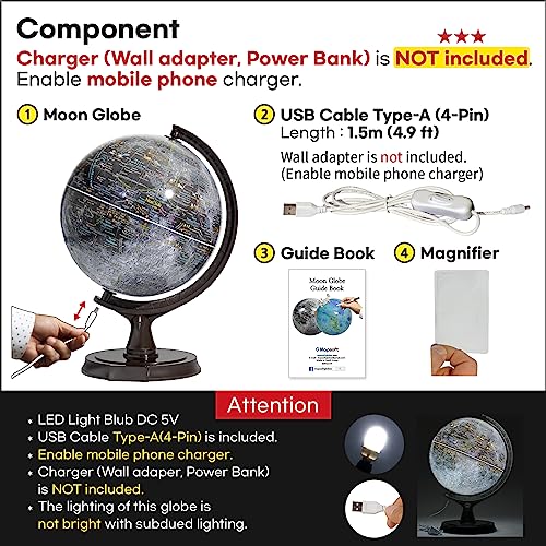 Mapsoft Prime Illuminated Gray Moon Globe, 30cm/12", MI-30