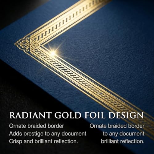 PaperDirect Elite Certificate Jackets, 9 Inches x 12 Inches Folded, Blue with Gold Foil, Certificate Cover for School, Work, Diplomas, Graduation & Awards, Certificate Holder, 50 Count