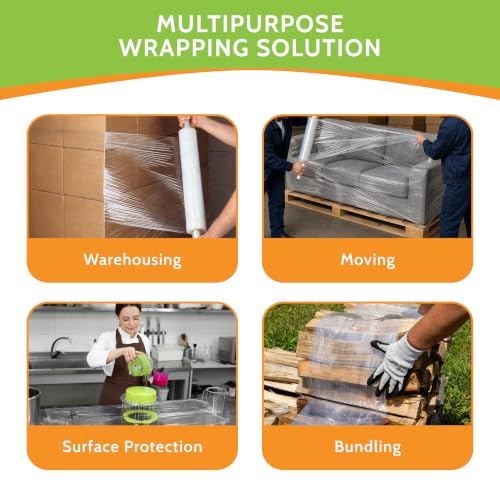 PSBM Stretch Wrap with Handles, 8 Rolls 20 Inch x 1000 Feet 80 Gauge Heavy Duty up to 800% Ultimate Stretch Clear Plastic Wrap Industrial Strength Shrink Film for Moving, Packing & Shipping