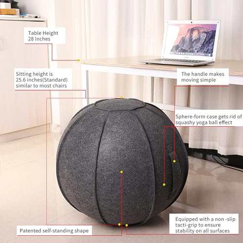 Sitting Ball Chair for Office, Pilates Yoga Ball Chair Cover, Exercise Ball Chair, Balance Ball Posture Activating Exercise Ball Solution Dustproof Protective Covers with Handle ( Color : Black Gray ,