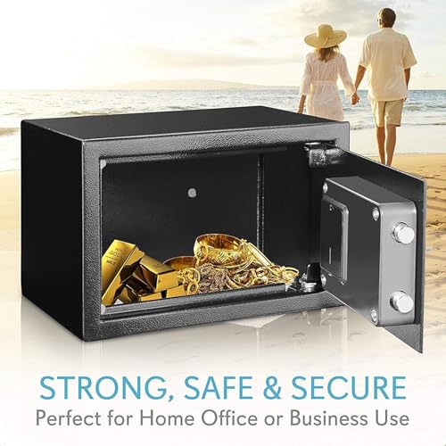 Mini Safe with Digital Code, Security Box with Key, Wall Safe Deposit Box Safety Lockbox for Home, Office, Hotel