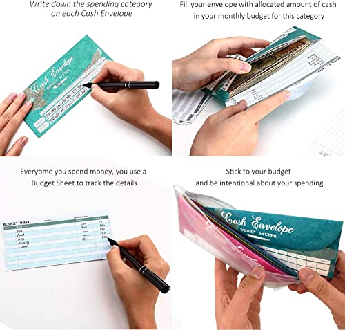 QERTYHKK Cash Envelopes Budget System Tear & Waterproof with Colorful Envelopes12 Expense Tracking Sheets for Money Saving