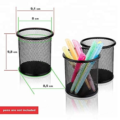 Pencil Holder 12 Pack of Mesh Metal Black Round Steel Pen Cup Magnetic Scissor Pen Stand for Desk Office School Bank Supplies Organizer