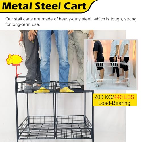 Portable Market Stall Steel Mesh Cart for Outdoor Vendor, Commercial Street Food Trolley Utility Display Stand with Locking Wheels, Folding Folding Retail Booth Kiosk(Yellow,90x60CM(35 2/5 x23 3/5 in)
