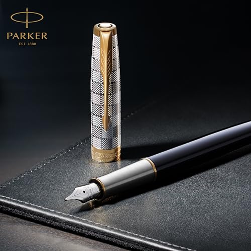 Parker Sonnet Ballpoint Pen, Silver Mistral, Medium Point, Black Ink