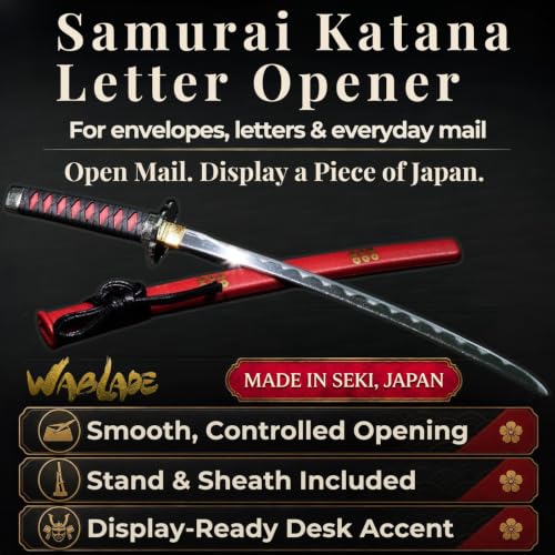 Wablade Samurai Katana Letter Opener with Stand, 8.27", Made in Seki, Japan