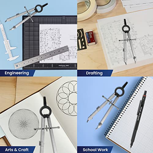 Pacific Arc Pro Series: Spring Bow Drafting Compass w/Ruling Pen - Fixed Leg - True Steel Hoop - Made in Germany
