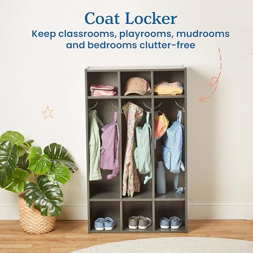 ECR4Kids Streamline 3-Section Coat Locker with Cubby Storage, Classroom Furniture, Grey Wash