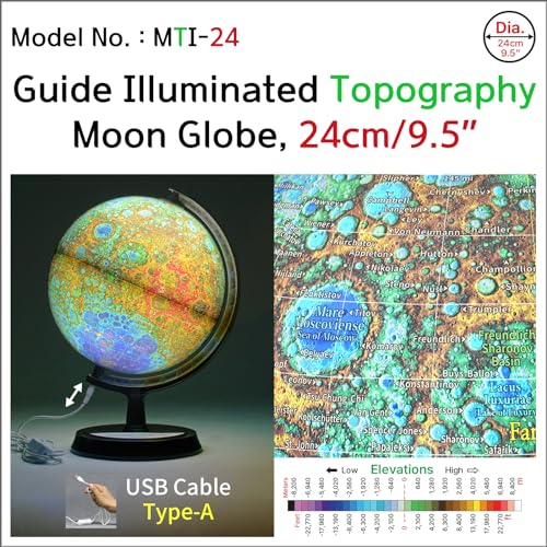 Mapsoft Guide Illuminated Topography Moon Globe, 24cm/9.5", MTI-24