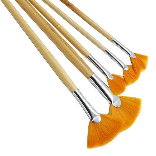 UOHLCX HBJWOV 5 Pcs/Set Long Handle Nylon Fan Shape Paint Brushes Set for Watercolor Oil Acrylic Gouache Painting Art Supplies