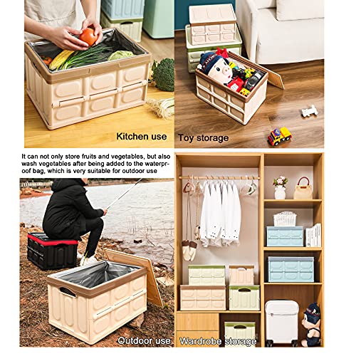 Collapsible Storage Bins with Lids Lidded Storage Bins Plastic Crates Folding Storage Box Stackable Storage Cubes Organizer Multifunctional Trunk Box Reusable Containers-Green 28l(15x10x7.4inch) (B