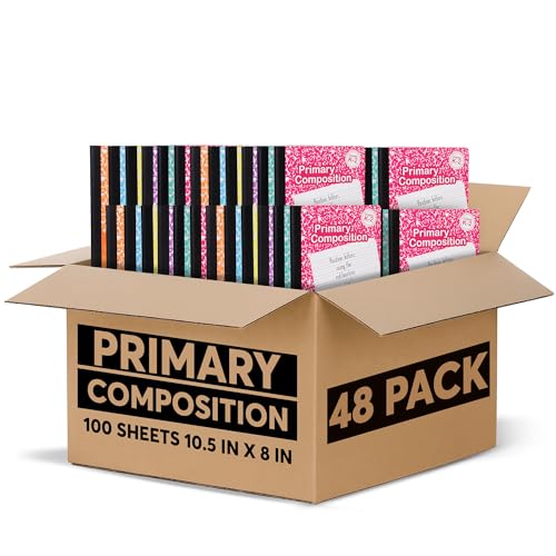 Primary Composition Notebook K-2, Primary Ruled Composition Book Grades K 2, Preschool,1st Grade, Lined Notebooks - 9.75" x 7.50" - Durable Cover -100 Sheets - Assorted Colors (Bulk - 48 Pack)