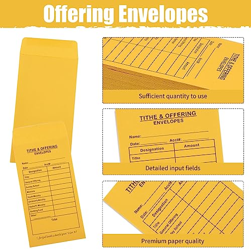 600 Pcs Church Offering Tithe Donation Envelopes 6.5 x 3.5 Inch Golden Paper Tithes and Offering Envelopes for Church Tithing Checks and Cash Envelopes for Offering(600, Tithes And Offering)
