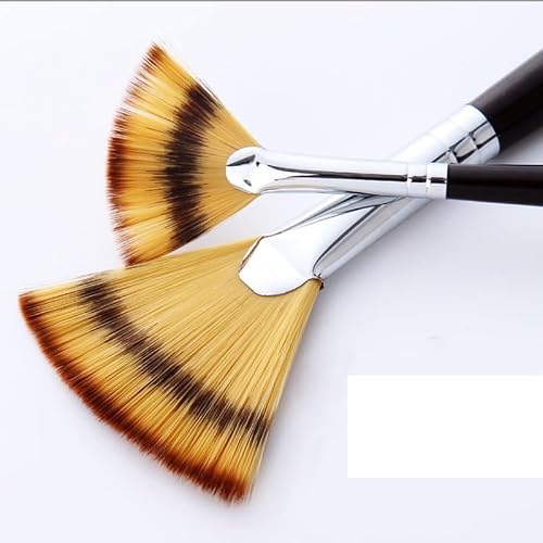 UOHLCX HBJWOV 3Pcs Fan Brushes Set Soft Nylon Hair Birch Wooden Long Handle Artist Paint Brush for Acrylic Watercolor Painting