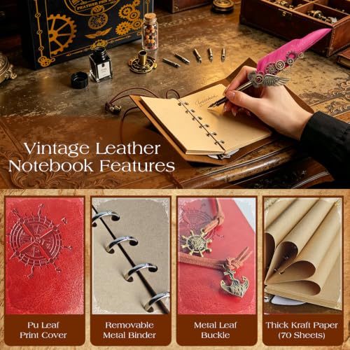 KaiyonHaven Aegis,Steampunk Quill,Calligraphy Kit,14PCS Wax Seal,Burgundy