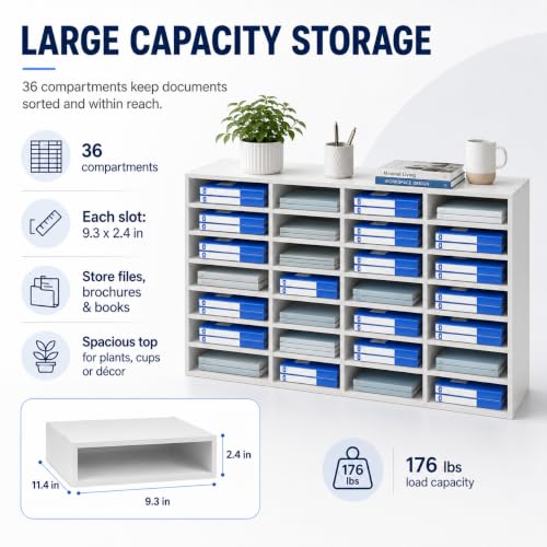 NTNOEA 36 Compartment Literature Organizer, Large Mail Sorter Cabinet with Adjustable Shelves, 176 lbs Load Capacity, Desktop File Mailbox