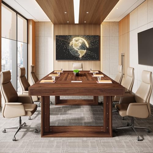 Tribesigns 8FT Conference Table for 10 People, 94.5" W Large Meeting Table with 2 Cable Grommet, Business Style Seminar Boardroom Podcast Tables for Conference Room, Brown