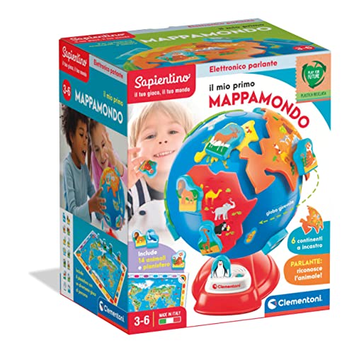 Clementoni Sapientino 17730 – My First World Map, Interactive Educational Talking Game for Children 3-6 Years, for Discovering Animals and Continents, Made in Italy, Italian Language