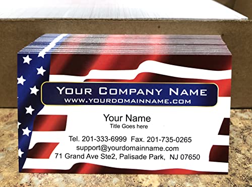 Custom Business cards, (250pcs to 2,500pcs), Full color 2sides - American Flag -US Flag front-White back, 16pt Cover Stock (350gsm-Thick paper),Us flag, Patriot card - Made in The USA