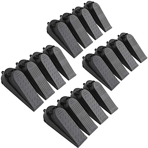 16Pcs Black Door Stoppers 2-in-1 Soft Rubber & Hard Plastic Design - Non-Scratch Finger Protector, Flexible Floor Gap Wedge for Home/Office, Modern Durable Door Stop Set.