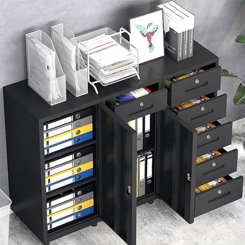 SoOSSN 1 Door Filing Cabinet, Metal Mobile File Cabinet for 3 Layers for Items, The Floor Height Can Be Adjusted Mutually (Color : Black, Size : 1)