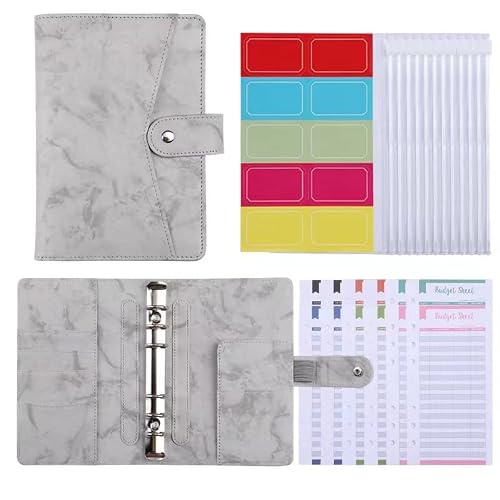 GFHSKRPL A6 PU Leather Binder Budget Planner Notebook Folder with 12 Pieces Binder Zipper Pocket Personal Cash Budget Envelopes System(C)