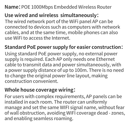 JoWanSome 1000Mbps PoE in-Wall WiFi Router and Repeater, White, Panel Mount