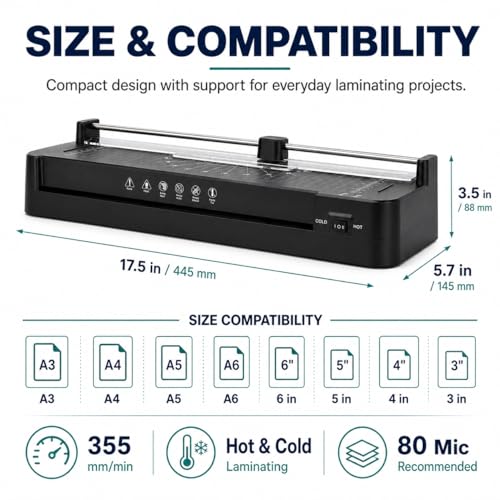 Laminator Machine, 400W Portable Thermal Laminator with Hot and Cold Modes, Paper Trimmer and Photo Laminating Kit for Office, Classroom, School, Teacher and Home Use, A4 Documents