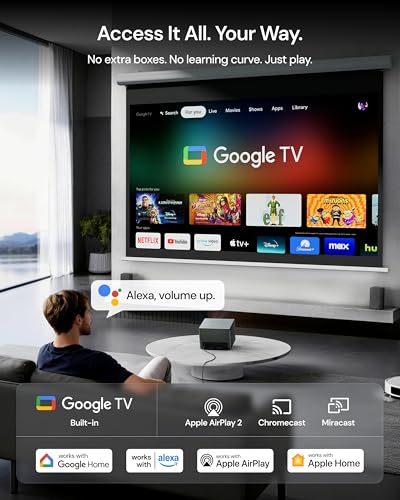 Valerion VisionMaster Pro2 Triple Laser Projector 4K,15000:1 Contrast, 0.9-1.5x Optical Zoom, 2X Multitasking Power, IMAX, HDR10+, GTV, 4ms Lag-Free Gaming, 3000 ISO Lumens, Google Home, Apple Homekit