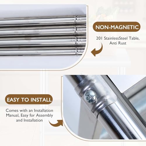 HRVEOCEI 30'' W x 24'' D Stainless Steel Table with Wheel,Heavy Duty Commercial Prep & Work Table for Commercial Kitchen, Restaurant, Hotel and Garage