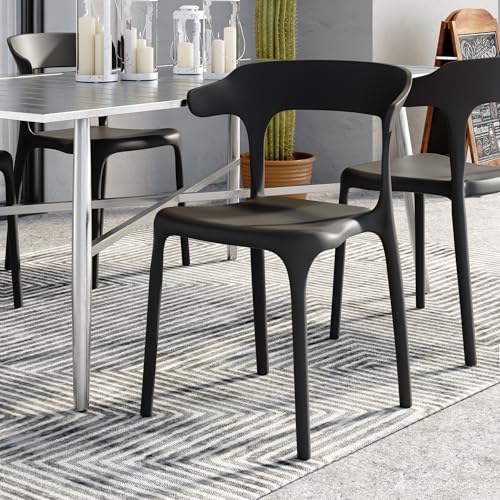 VECELO 4 Pack Plastic Stacking Chairs, Stackable Dining Chairs for Kitchen Patio, Portable Indoor Outdoor Use, No Assembly Required, Classic Black