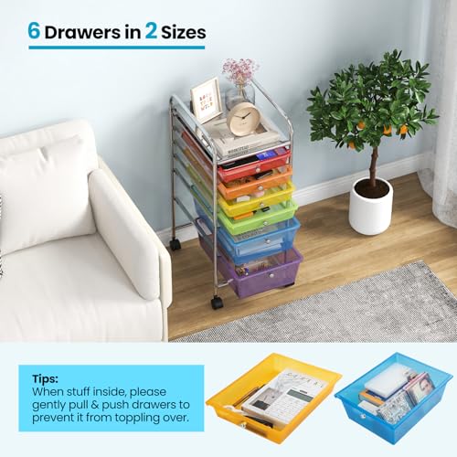 Giantex 6 Storage Drawer Cart Rolling Organizer Cart for Tools Scrapbook Paper Home Office School Multipurpose Mobile Utility Cart (Multicolor)