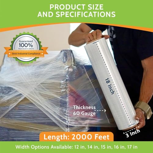 PSBM Cast Hand Plastic Stretch Wrap/Shrink Film 18" x 2000 Ft 60 GA 4 Rolls