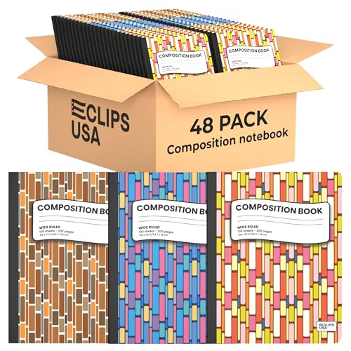 Composition Notebooks Wide Ruled Composition Notebook Hard Cover Composition Notebook 3 Geometric Design Colors 100 Sheets 9.75″ x 7.50″ (48 Pack)