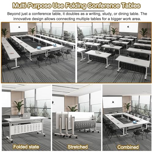 Conference Room Table 1/2/4/6/8 Pack Folding Conference Table, Office Training Room Table with Silent Wheels, Modern Meeting Table for Office ClassroomFlip Top Rolling Seminar Meeting(1pack,47x24x30in
