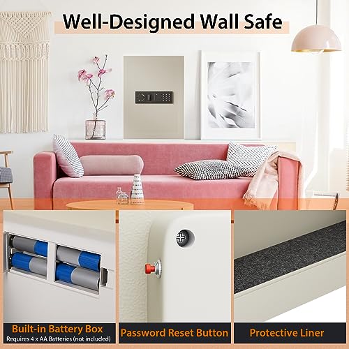 Giantex Electronic Wall Hidden Safe Security Box, Built-In Wall Electronic Flat Security Safety Cabinet (White)