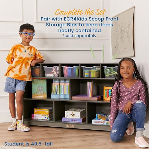 ECR4Kids 5+5 Cubby and Storage Mobile Tray Cabinet, Classroom Furniture, Grey Wash