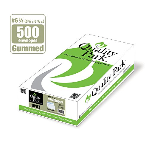 Quality Park #6-3/4 Security Tinted Envelopes, Gummed Closure for Self Addressed and Business Reply, 24 lb. White Wove, 3-5/8 x 6-1/2, 500/Box (QUA10412)