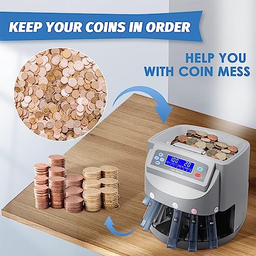Acivirdde Electronic Coin Sorting Machine, Coin Sorting Machine, Preset Sorting Function, Counting Speed 360 Coins/Minute