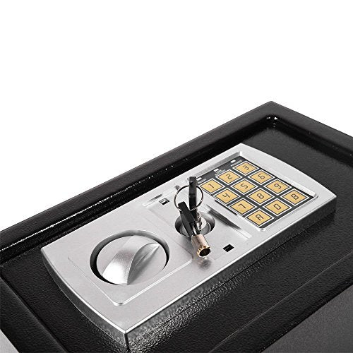 Medium Digital Safe, Steel Construction, Steel Locking Bolts, Emergency Override Key/Black/8.5L White ，Black-35X25X25Cm Black