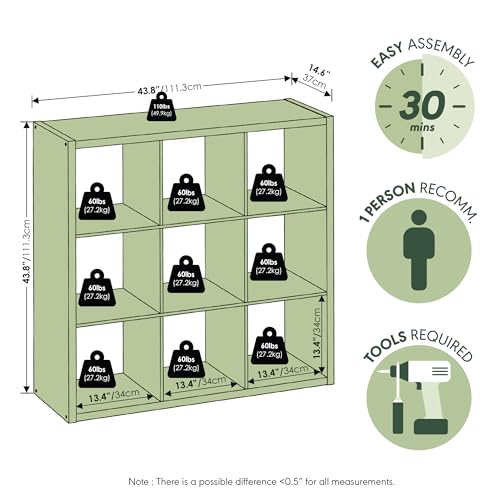 Furinno Cubicle Open Back Decorative Cube Storage Organizer, 9-Cube, Light Grey