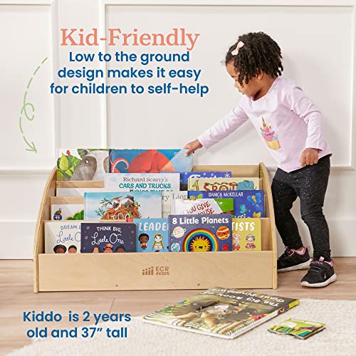 ECR4Kids 4-Shelf Toddler Book Display, Wooden Bookshelf, 30in W, Natural