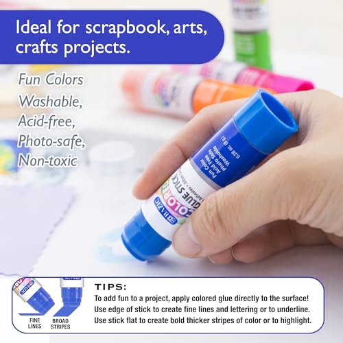 BAZIC Products Washable Colored Glue Sticks, 0.28 oz, 4 Count, 24-Box