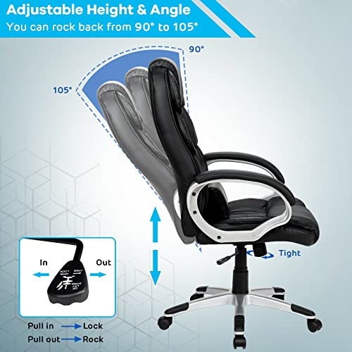 FZGGWYHL Heavy Duty Home Office, Comfortable Heavy Duty Design, Ergonomic High Back Cushion Lumbar Back Support, Computer Desk, Big and Tall, Adjustable Executive Leather with Arms