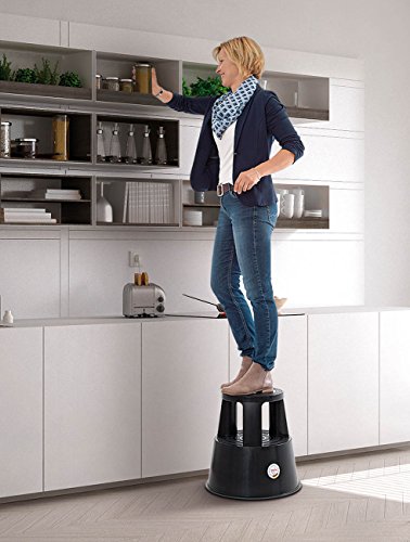 Wedo Step Rolling Stool Made of Plastic, Shatterproof, Rolling Step Stool, TÜV-Approved, Made in Germany, Height 43 cm, Load Capacity 150 kg, Black